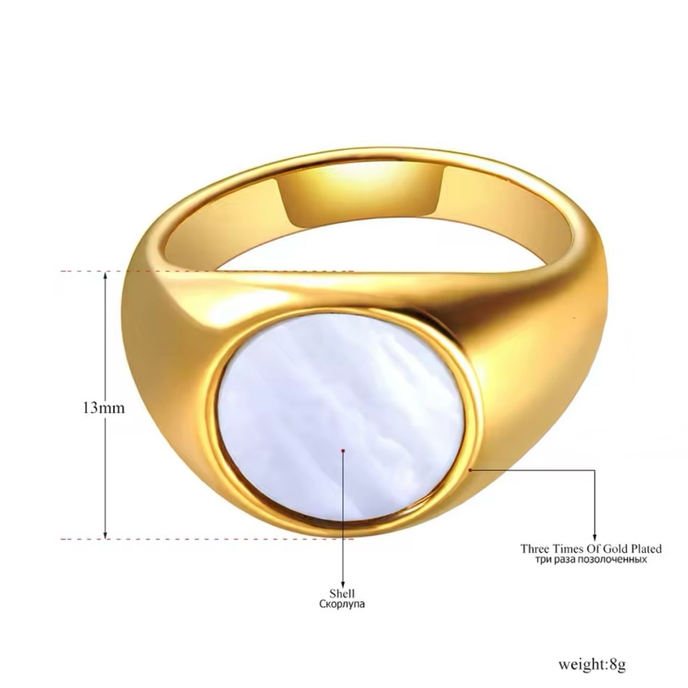 Mother of Pearl Round Signet Ring - Gold Plated - Picture 3 of 6